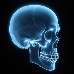 Obraz premium Scientific X-ray View of Human Skull in Blue Light Against Dark Background