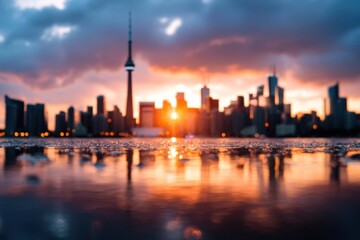 Fototapeta premium Cityscape Reflection at Sunset