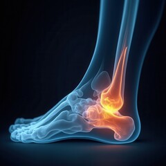 Medical X-ray View of Human Ankle Pain in Blue and Orange Tones