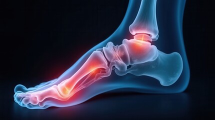 Medical 3D Visualization of Foot Pain in Dark Background