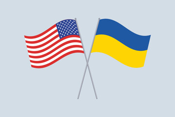 Flags of America and Ukraine. Crossed flags of Ukraine and the USA. Official colors.
