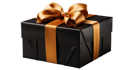 Obraz premium Black Gift Box Gold Ribbon Luxury, Shiny Present for Party or Holiday Themes, isolated on transparent background.
