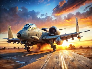 Fototapeta premium A-10 Warthog Attack Aircraft Candid Photo: Close-up View During Ground Operations