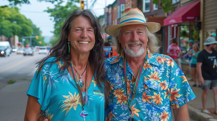 Obraz premium Diversity elderly couple at gay pride