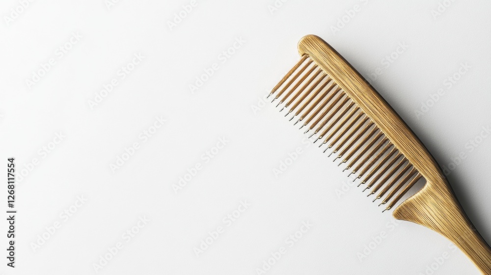 Leinwandbilder Close up view of a wooden comb featuring hair strands with ample space for customization and branding text addition. Generative AI