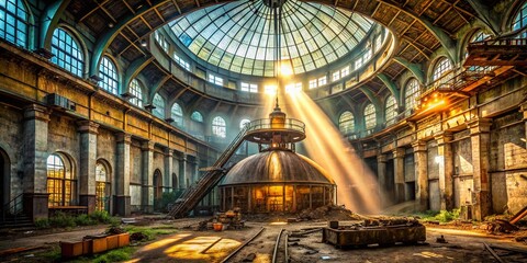 Obraz premium Abandoned Industrial Building Brass Dome Interior - Urban Exploration Photography