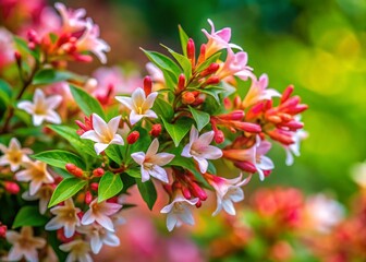 Abelia Grandiflora Bush Blooming in Summer Garden - Stock Photo