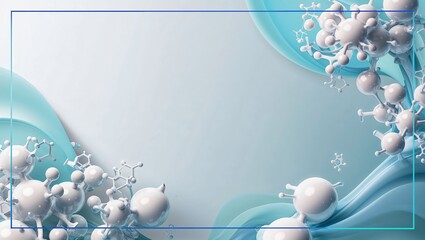 Vibrant white and soft light blue medical abstract gradient background with intricately designed molecules in various shapes and sizes, subtly overlapping each other to create a sense of movement, set