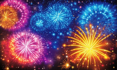 Vibrant fireworks bursting over a festive carnival, reflecting joy and celebration in the night sky.