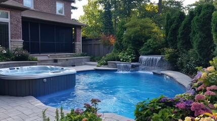 Backyard Oasis Featuring Pool Hot Tub and Waterfall
