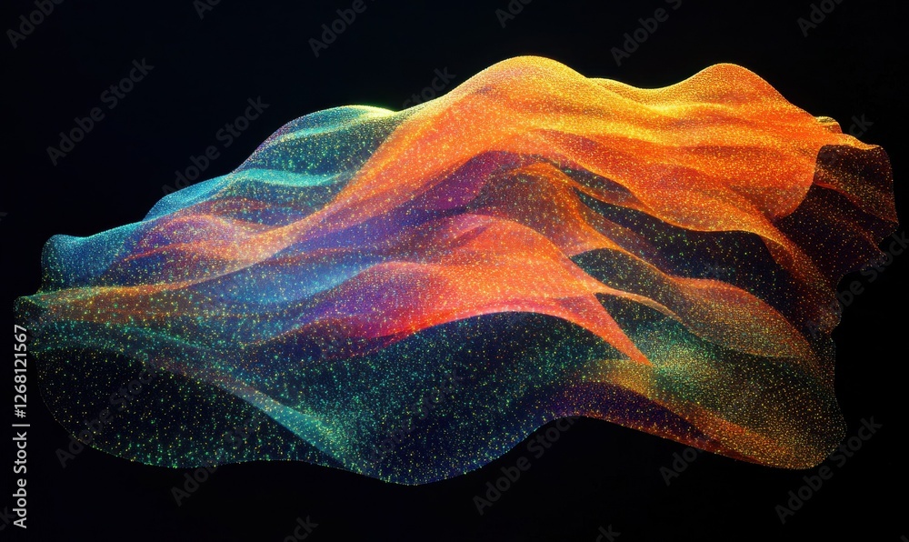 Wall mural abstract wave of multicolored particles in motion, soft glowing light creating a futuristic look, cl