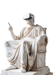 Ancient Statue Wearing Virtual Reality Headset in Modern Setting