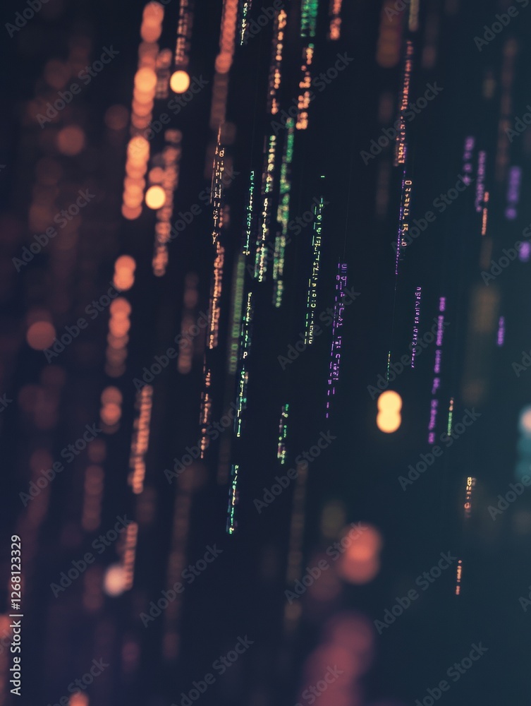 Poster colorful digital threads in a dark space create an abstract representation of data flow and technolo