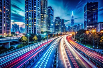 Obraz premium Abstract Light Trails at Night, Cityscape Long Exposure Photography