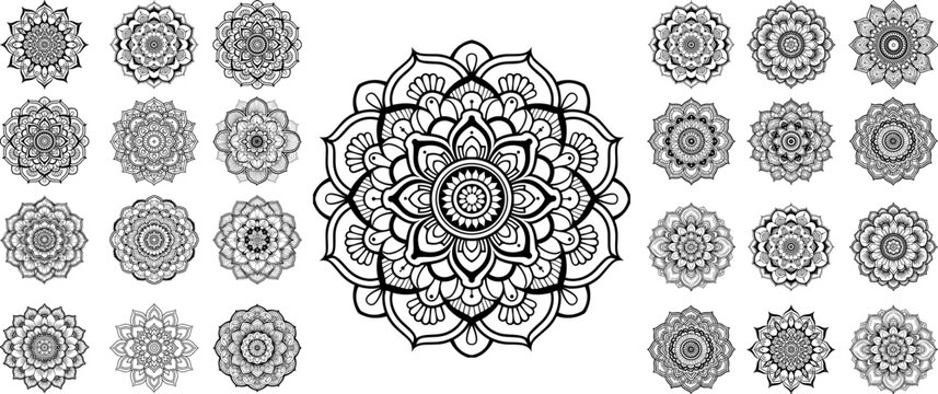 Set of vector Mandalas pattern, ethnic oriental style, tattoo 