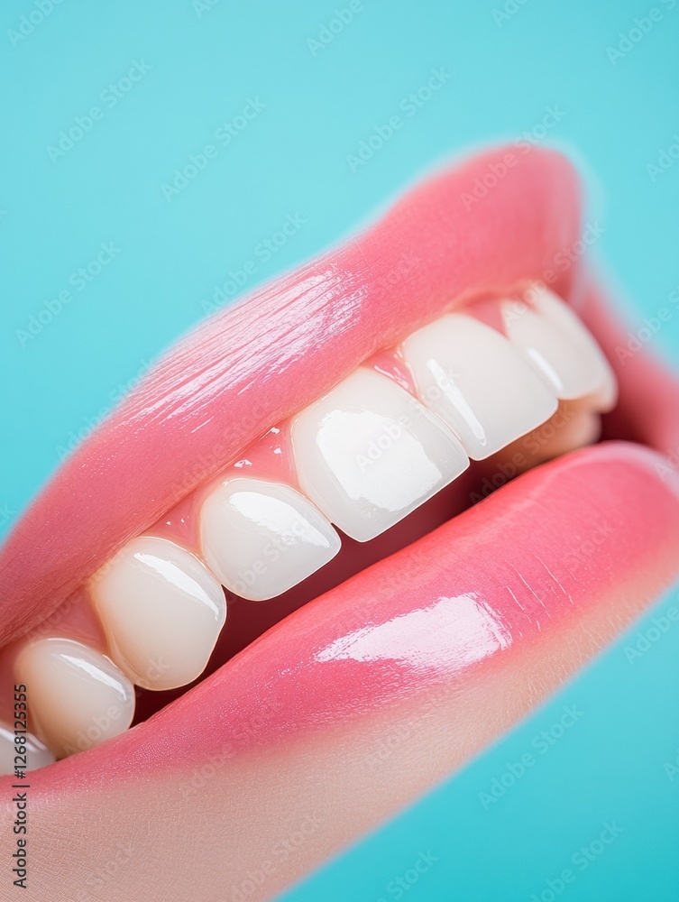 Poster Teeth whitening transformation showing before and after results with focus on bright smile and healthy appearance. Generative AI