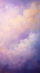 Fototapeta premium Elegant abstract cloud painting in purple and gold hues. Atmospheric textured artwork on canvas