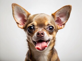 Obraz premium Adorable Brown Chihuahua Puppy Close-Up Portrait, Tongue Out, White Background