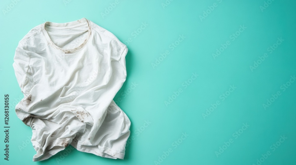 Poster comparison of dirty and freshly laundered clothes emphasizing cleanliness and freshness of fabric. g