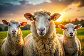 Obraz premium Adorable Family of Sheep Portrait - High-Resolution Stock Photo