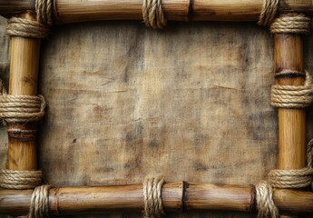 Bamboo frame rectangle border tied by old ropes