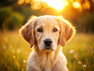 Adorable Golden Retriever Puppy Posing Outdoors - Rule of Thirds Composition