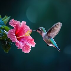 Fototapeta premium hummingbird feeding on hibiscus flower