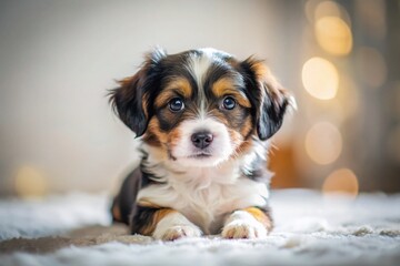 Adorable Tricolor Puppy Relaxing at Home - Cozy Dog Photo