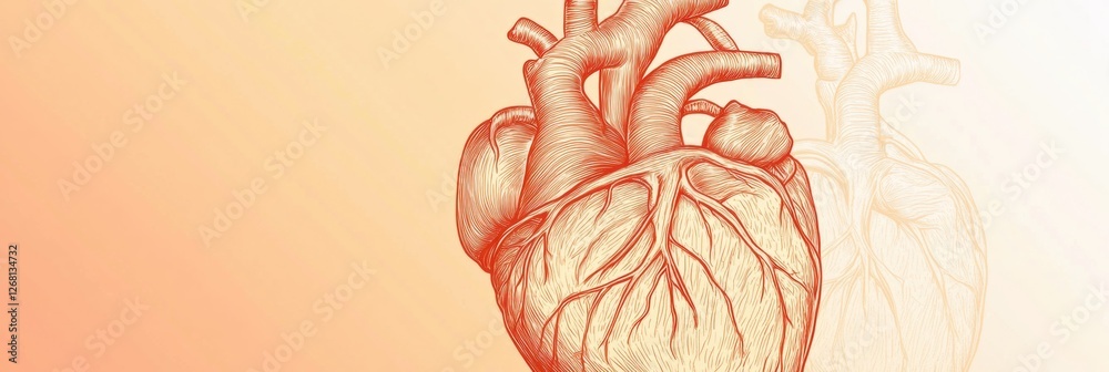 Poster intricate anatomical illustration of a human heart showcasing detailed structures and veins in soft 