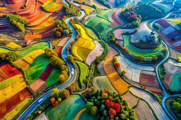 Obraz premium Aerial Drone Shot: Abstract Organic Shapes, Bold Color Palette