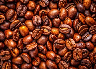 Obraz premium Aerial Drone Shot of Freshly Roasted Coffee Beans, Rich Brown Background Texture