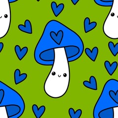 Mushrooms seamless cute pattern for wrapping paper and fabrics and linens and kids clothes print