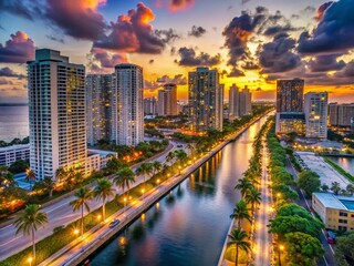 Aerial View Biscayne Boulevard North Miami Florida - Stunning Cityscape Drone Shot