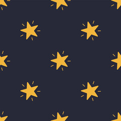 Stars Seamless Pattern. Yellow simple stars In the night sky. Hand Drawn vector illustration