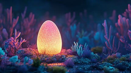 Glowing egg in vibrant underwater scene.