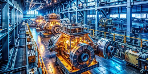 Obraz premium Aerial View of Industrial Engine Crankcase - Manufacturing Plant Overhead Shot