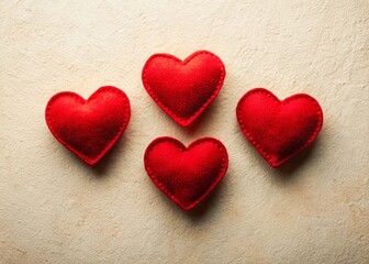 Obraz premium Aerial View of Three Descending Felt Hearts - Romantic Valentine's Day Stock Photo