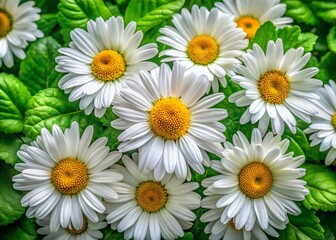Fototapeta premium Aerial View of White Daisies in Lush Green Foliage - Blank Space for Text