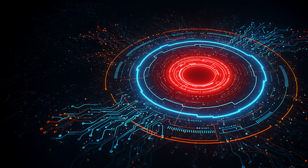 Abstract Futuristic Technology Circuit Board Red Blue Glow