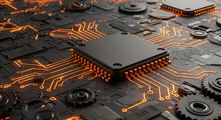 Microchip Circuit Board Technology Integrated Chips, Processors, and Electronic Components