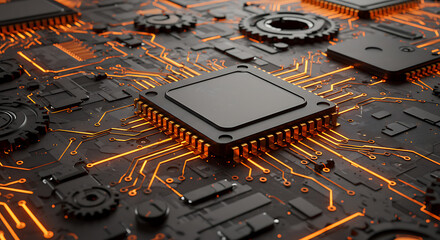 Microchip Circuit Board Technology Integrated Chips, Processors, and Electronic Components