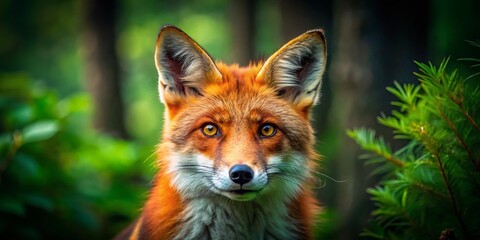 Obraz premium Alert Red Fox in Forest Green Studio - Captivating Wildlife Photography