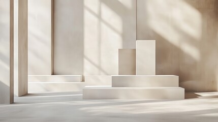 Minimalist Abstract Beige Display Platforms with Sunlight