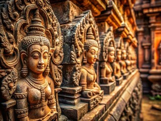 Fototapeta premium Ancient Stone Carvings Background Texture: Miniature Tilt-Shift Photo
