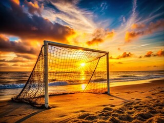 Beach Soccer Goal Sunset Bokeh - Dramatic Ocean Sports Photography