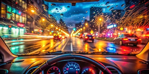 Blurred Cityscape from Driver's Seat:  Dynamic Urban Driving Perspective