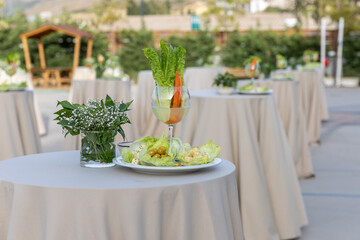 catering buffet with different food snacks and appetizers on table