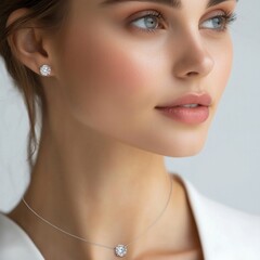 Elegant woman with diamond jewelry and minimal makeup for fashion concept