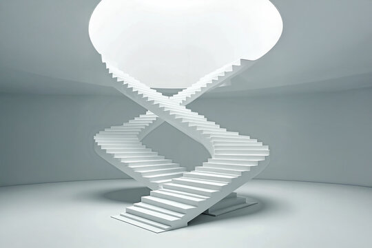 Two intertwined curved marble staircases, impossible architecture, modern design - Powered by Adobe