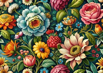 Fototapeta premium Botanical Flower Pattern Texture: Elegant Floral Design for Home Decor